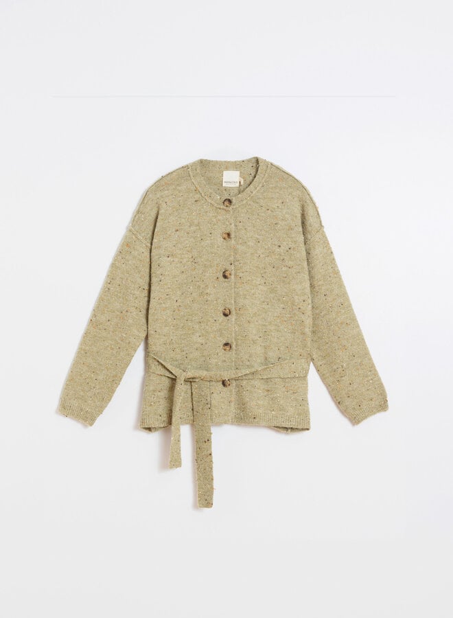 Cardigan Indi & Cold à col rond boutonné & ceinturé vert safari
