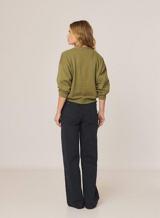 Cardigan Indi & Cold à col V boutonné vert safari