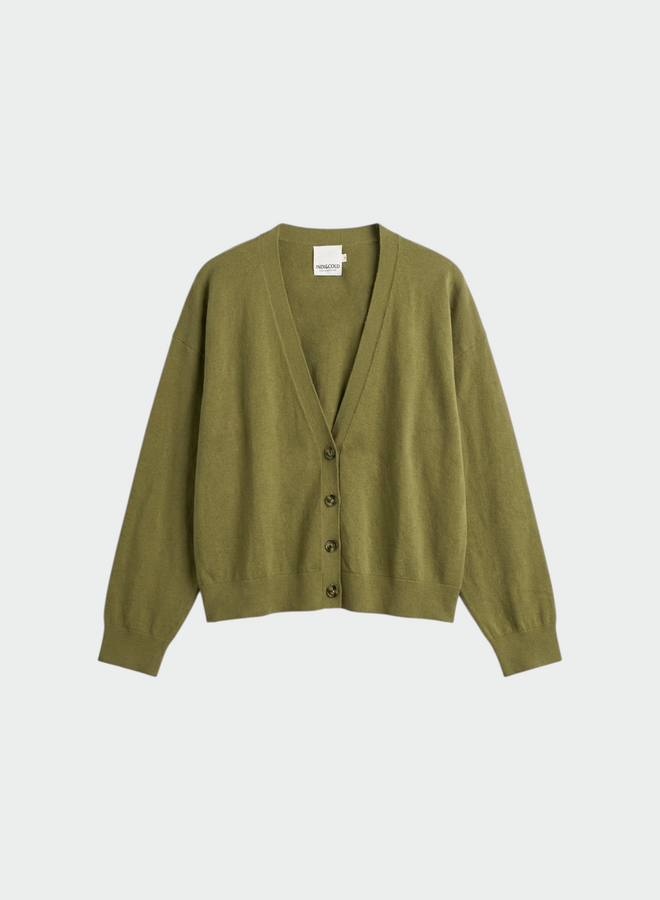 Cardigan Indi & Cold à col V boutonné vert safari