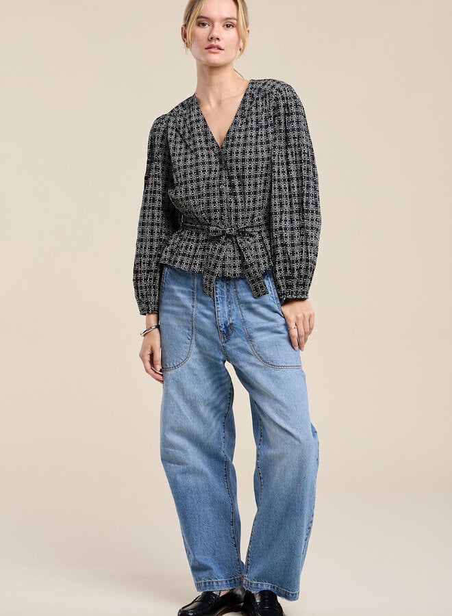 Blouse Velvet Imani noire imprimée ivoire
