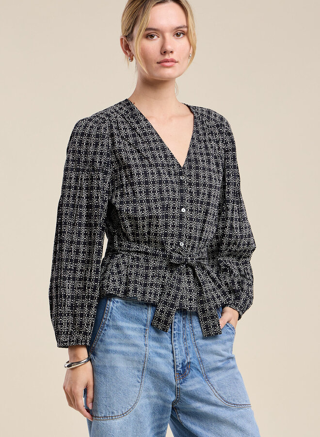 Blouse Velvet Imani noire imprimée ivoire