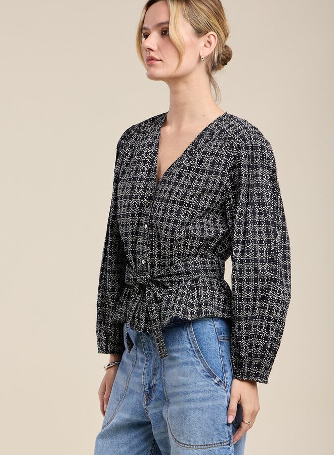 Blouse Velvet Imani noire imprimée ivoire