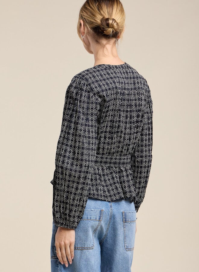 Blouse Velvet Imani noire imprimée ivoire