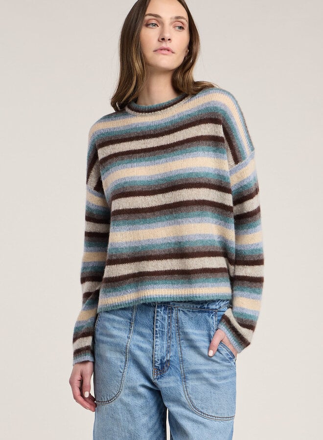 Tricot Velvet Mae rayé vert sarcelle, beige, brun multi