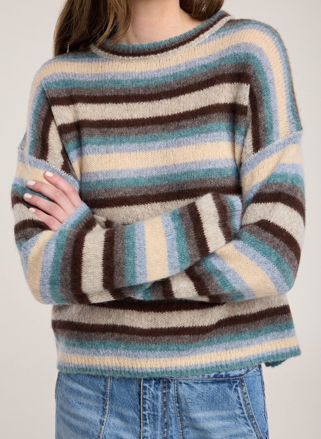 Tricot Velvet Mae rayé vert sarcelle, beige, brun multi
