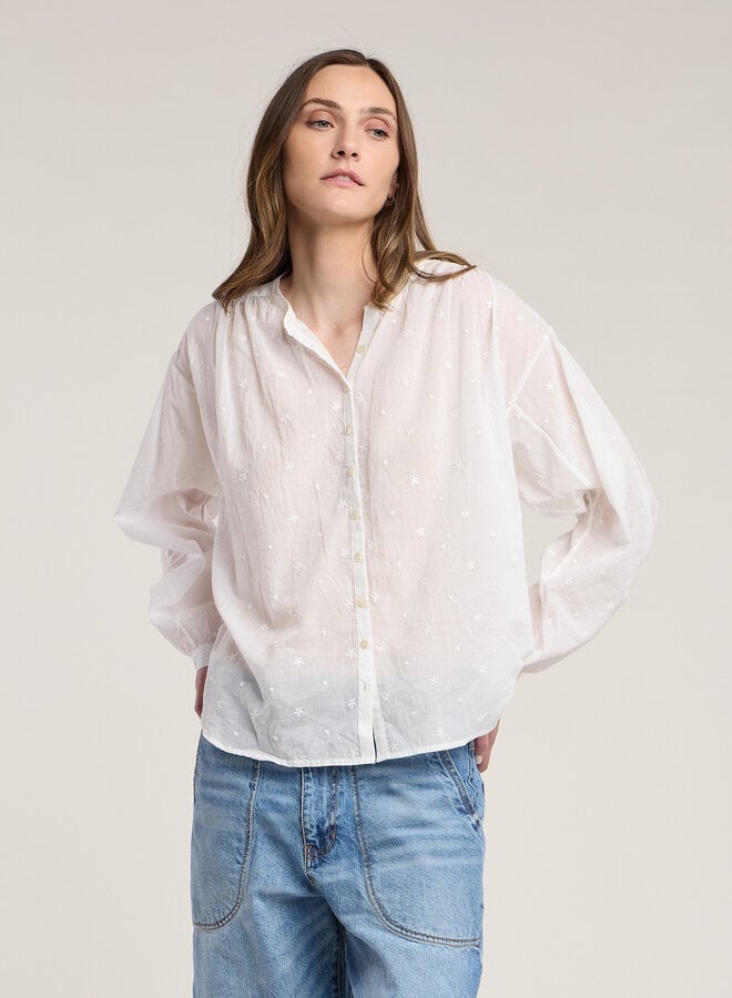 Blouse Velvet Julianne à étoiles brodées blanche