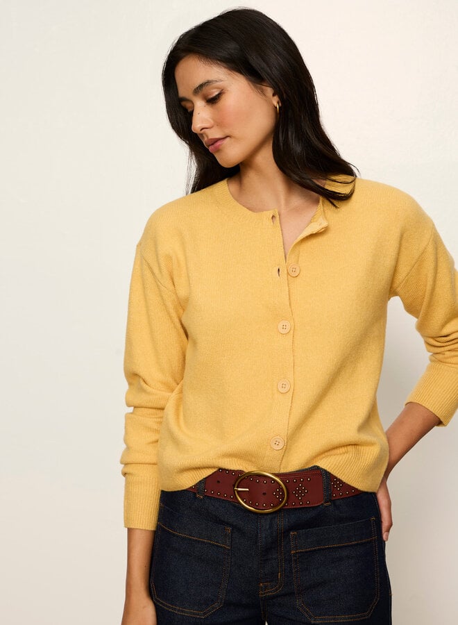 Cardigan Sanctuary Must-Have à col rond boutonné jaune doré
