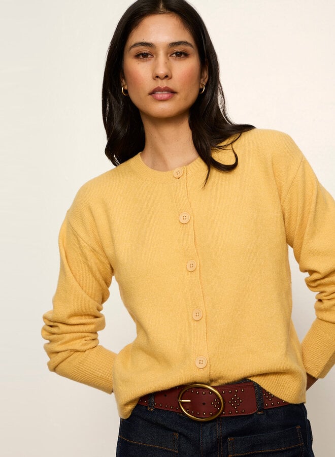 Cardigan Sanctuary Must-Have à col rond boutonné jaune doré