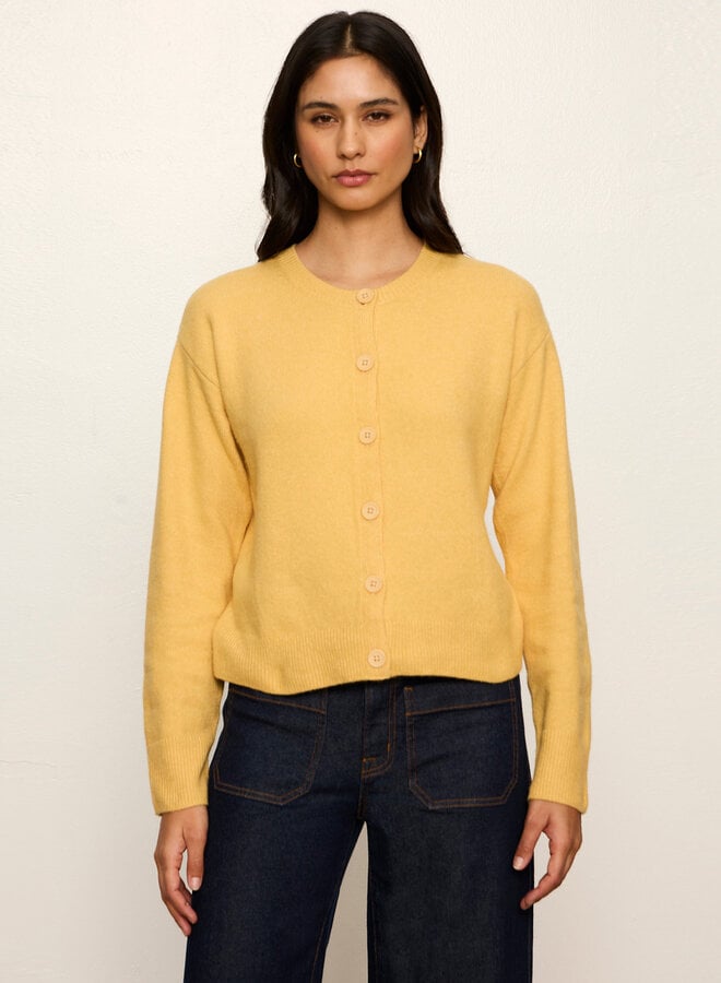 Cardigan Sanctuary Must-Have à col rond boutonné jaune doré
