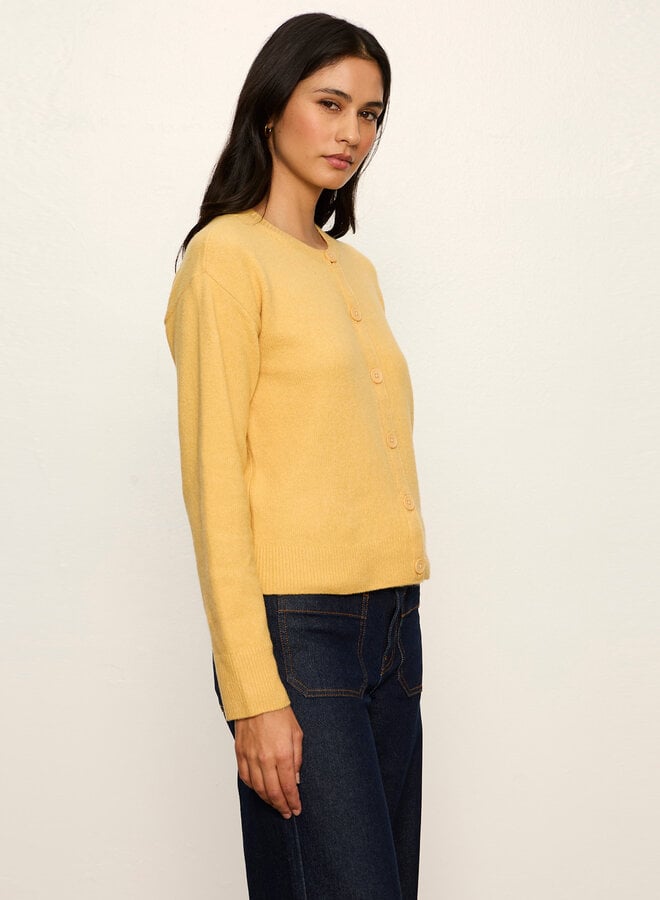 Cardigan Sanctuary Must-Have à col rond boutonné jaune doré