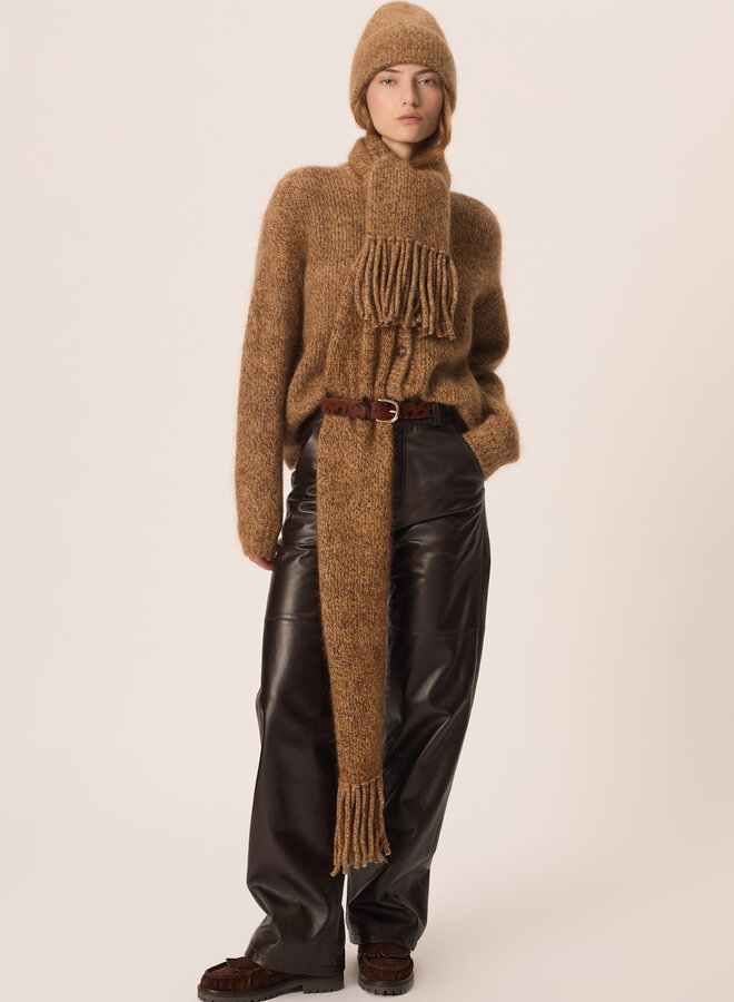 Cardigan Des Petits Hauts Ambre à col rond boutonné brun bois mélange