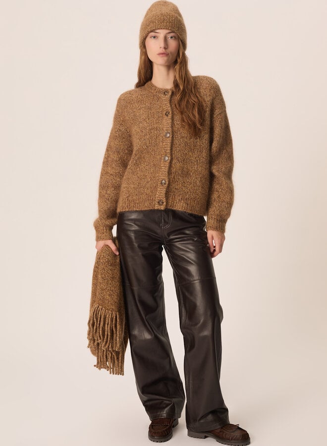 Cardigan Des Petits Hauts Ambre à col rond boutonné brun bois mélange