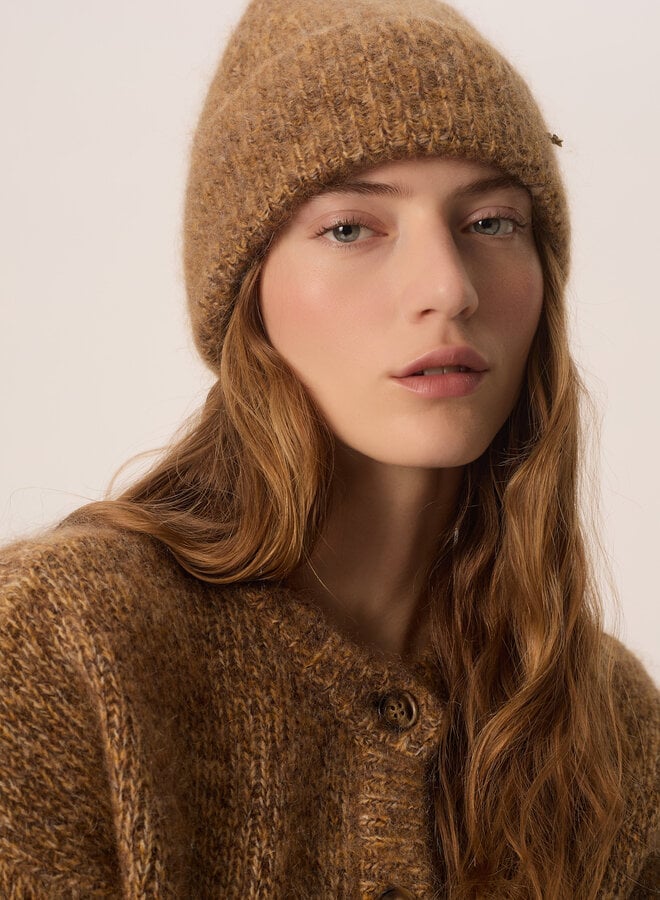 Cardigan Des Petits Hauts Ambre à col rond boutonné brun bois mélange