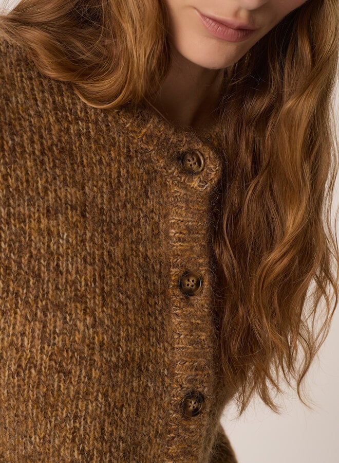 Cardigan Des Petits Hauts Ambre à col rond boutonné brun bois mélange