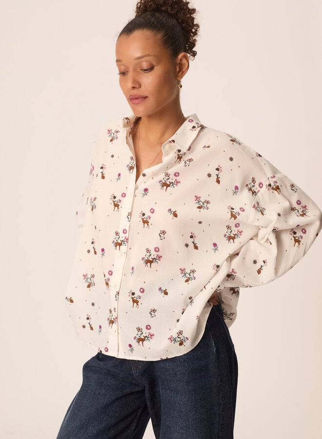 Chemise Des Petits Hauts Sparky à col classique écrue imprimée Fanfan