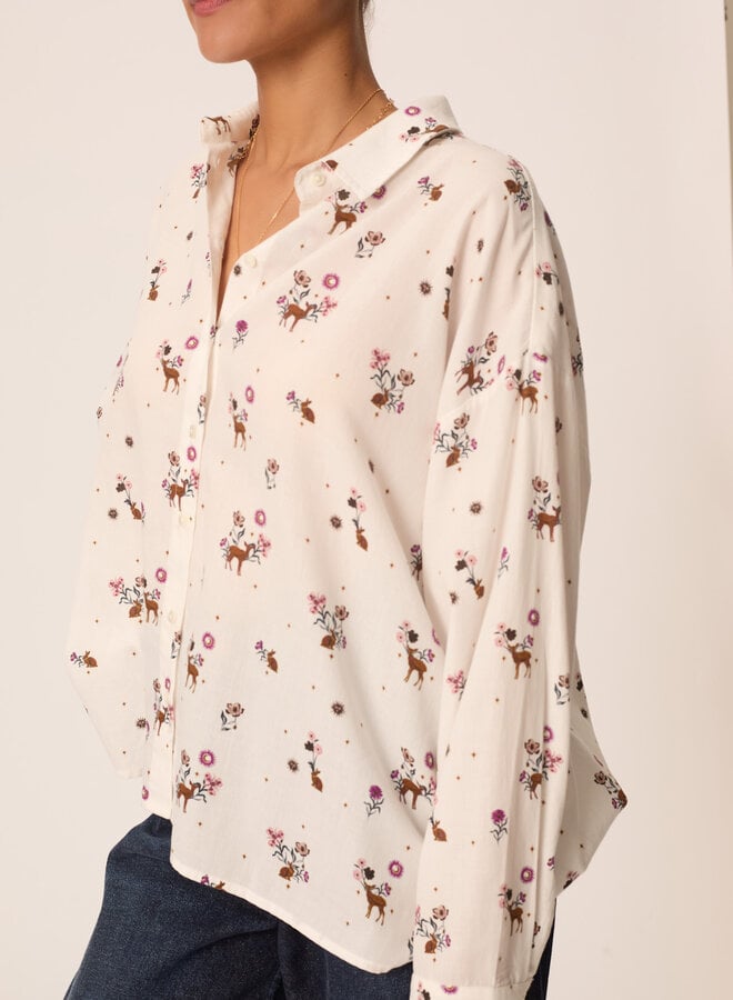 Chemise Des Petits Hauts Sparky à col classique écrue imprimée Fanfan