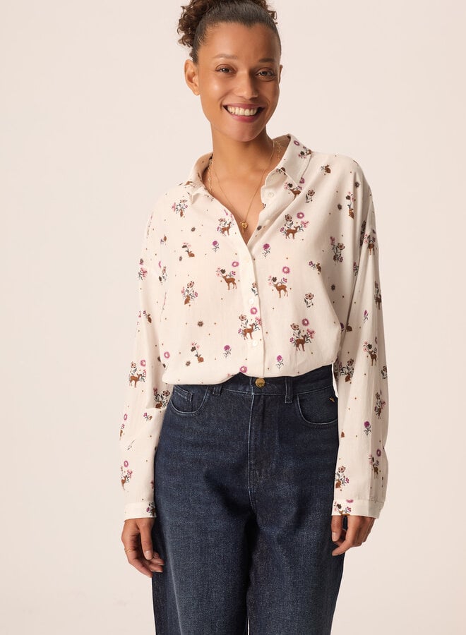 Chemise Des Petits Hauts Sparky à col classique écrue imprimée Fanfan