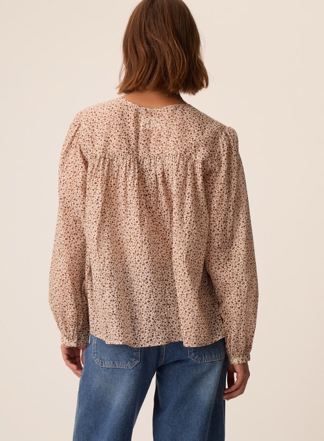 Blouse Des Petits Hauts Elodia écrue fleurie brun cognac