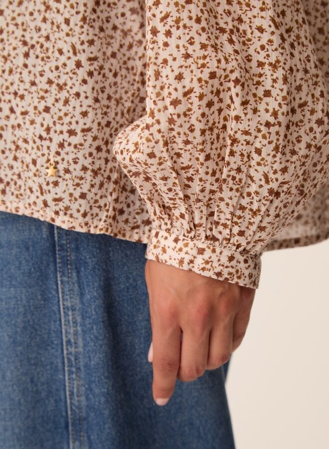 Blouse Des Petits Hauts Elodia écrue fleurie brun cognac