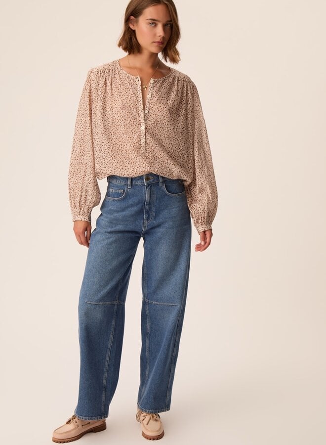 Blouse Des Petits Hauts Elodia écrue fleurie brun cognac