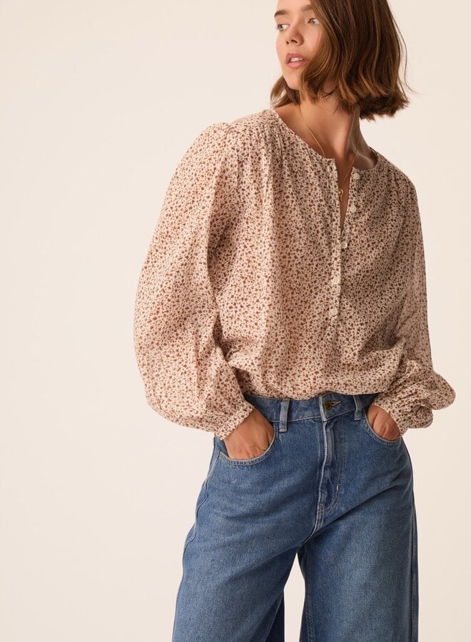 Blouse Des Petits Hauts Elodia écrue fleurie brun cognac