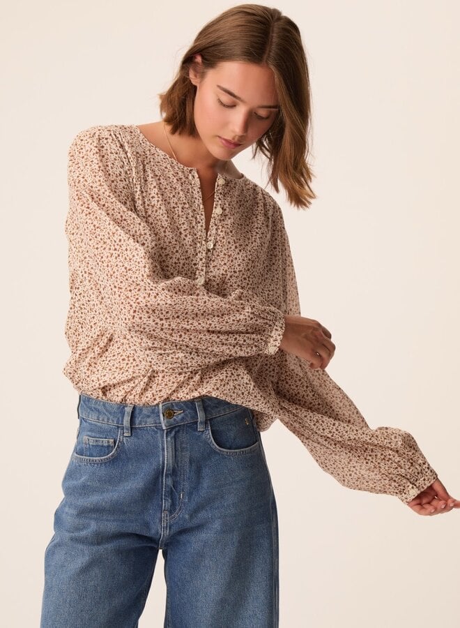 Blouse Des Petits Hauts Elodia écrue fleurie brun cognac