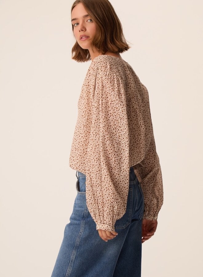 Blouse Des Petits Hauts Elodia écrue fleurie brun cognac