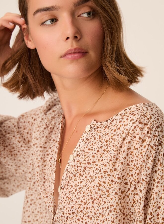 Blouse Des Petits Hauts Elodia écrue fleurie brun cognac