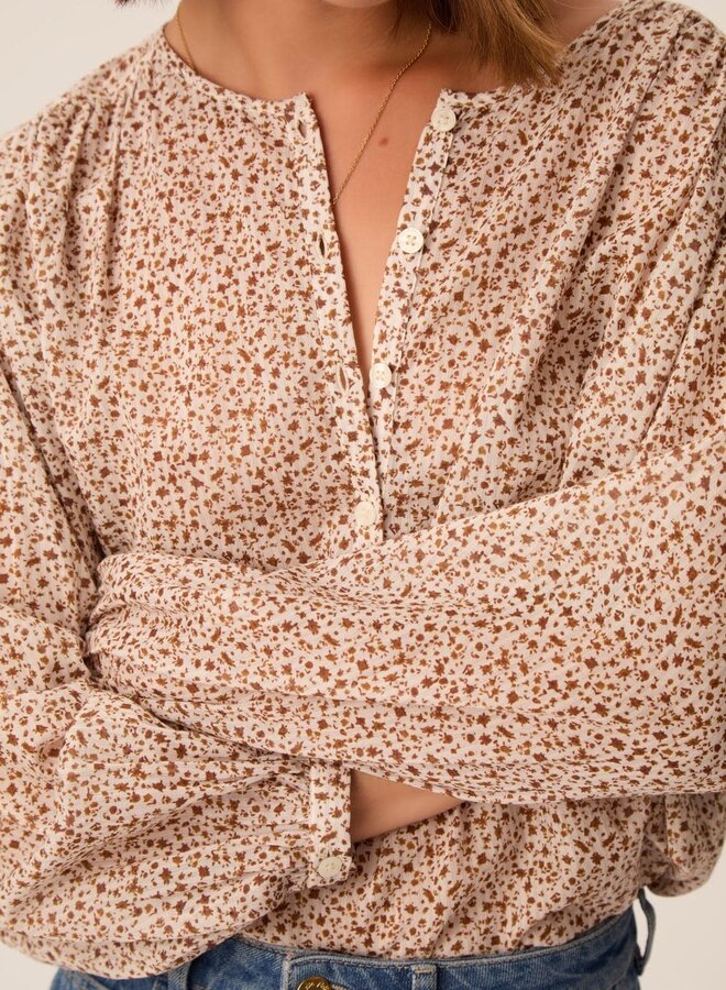 Blouse Des Petits Hauts Elodia écrue fleurie brun cognac
