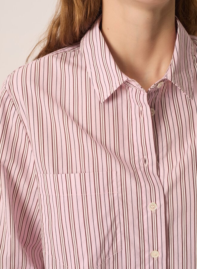 Chemise Des Petits Hauts Eva à col classique rose rayée bleu marine & noisette
