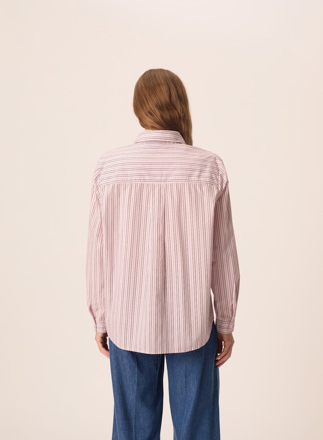 Chemise Des Petits Hauts Eva à col classique rose rayée bleu marine & noisette