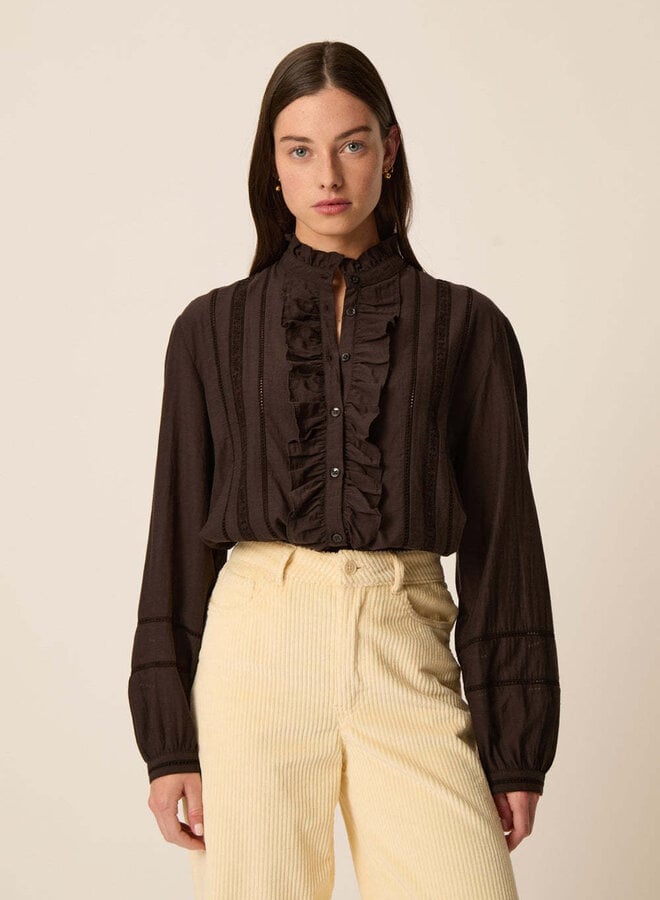 Blouse Des Petits Hauts Ertessa à frisons brun ourson