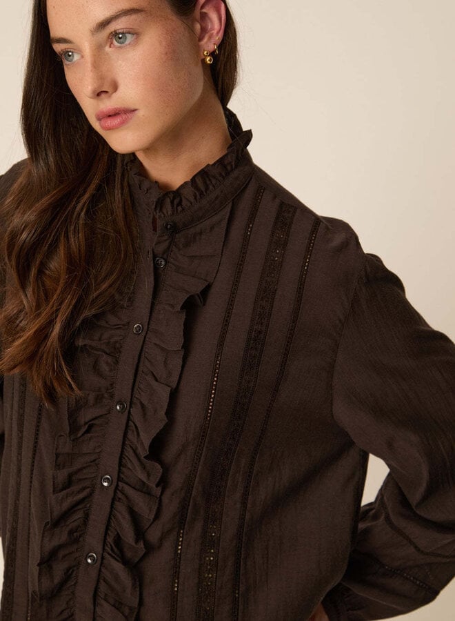 Blouse Des Petits Hauts Ertessa à frisons brun ourson