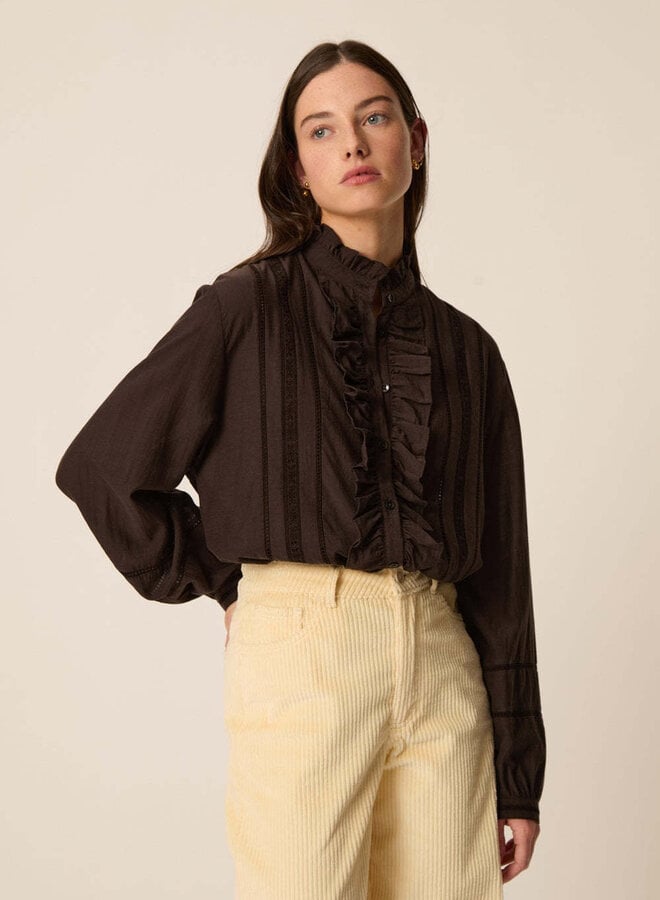 Blouse Des Petits Hauts Ertessa à frisons brun ourson
