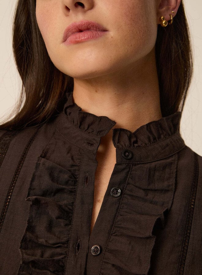 Blouse Des Petits Hauts Ertessa à frisons brun ourson