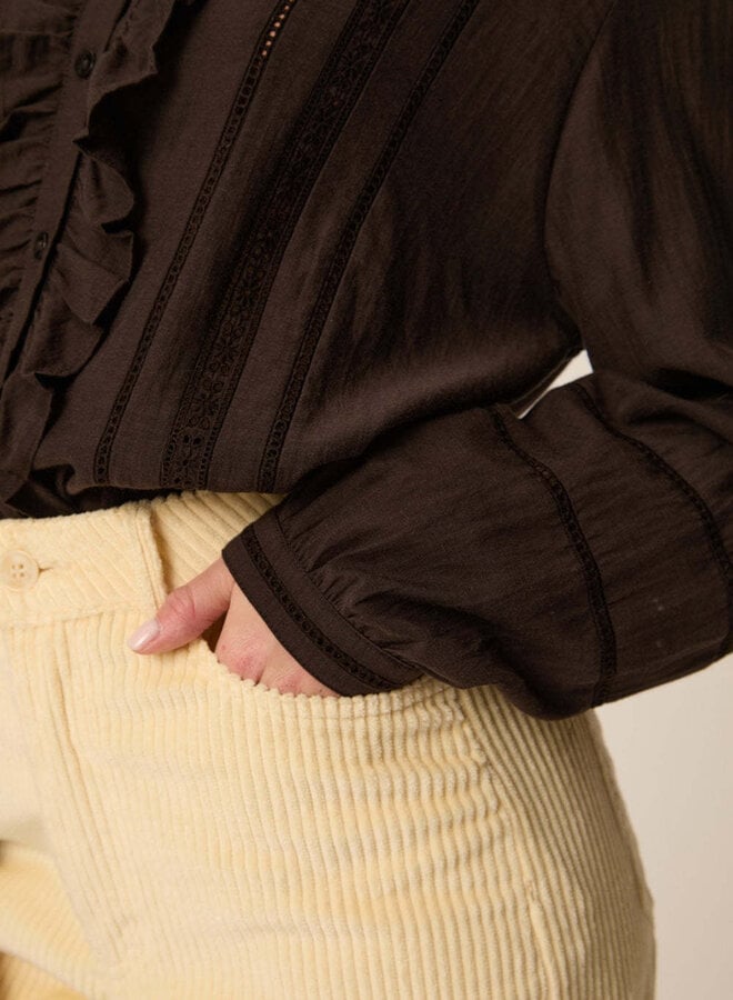 Blouse Des Petits Hauts Ertessa à frisons brun ourson