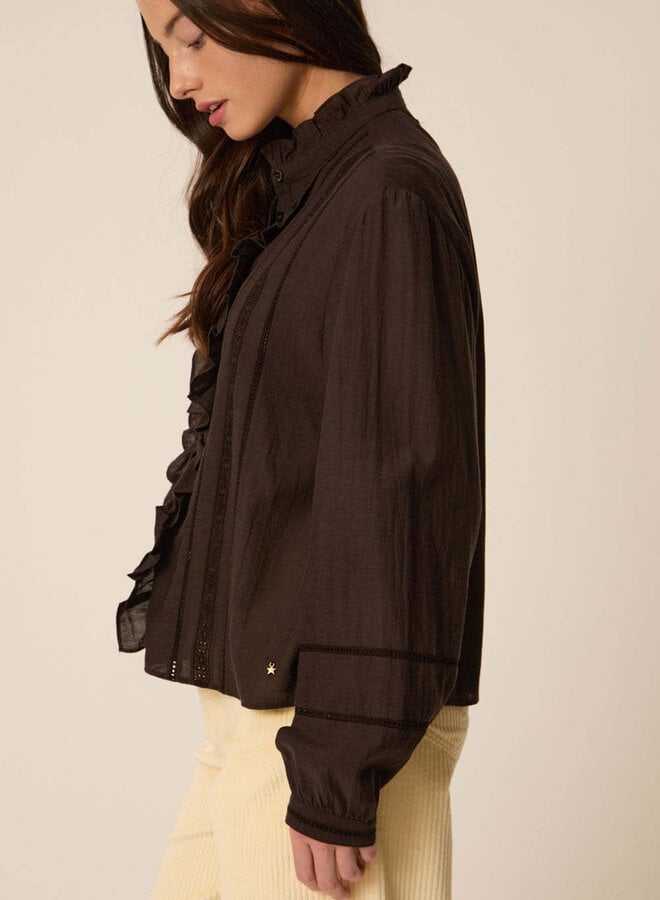 Blouse Des Petits Hauts Ertessa à frisons brun ourson