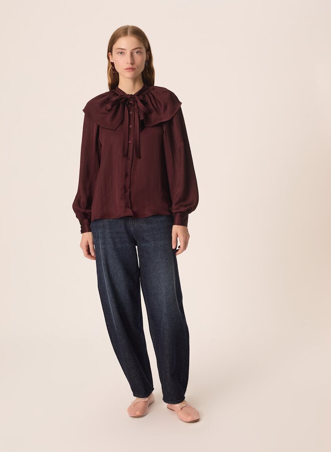 Blouse Des Petits Hauts Satia à collerette satinée prune