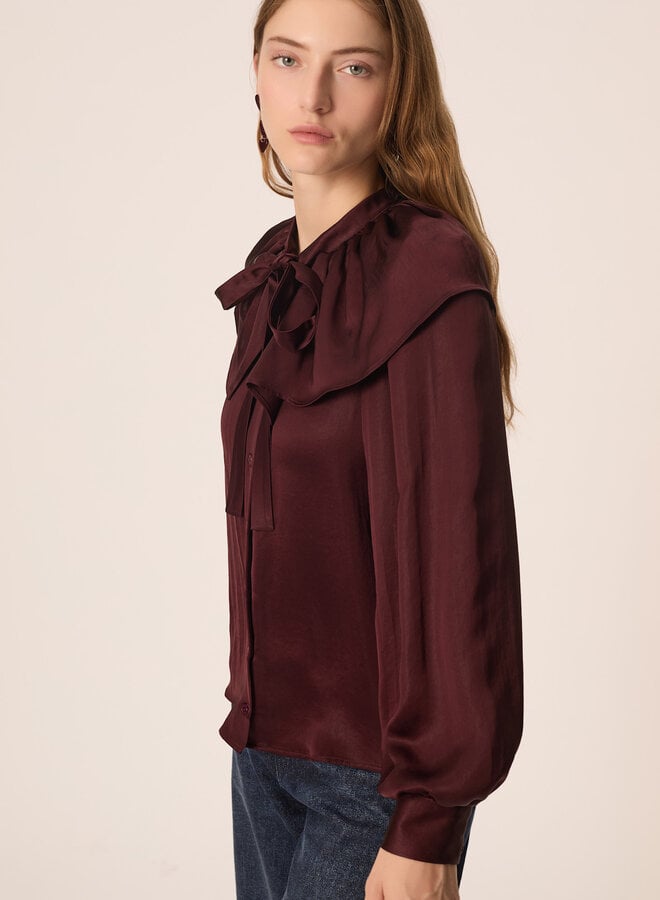 Blouse Des Petits Hauts Satia à collerette satinée prune