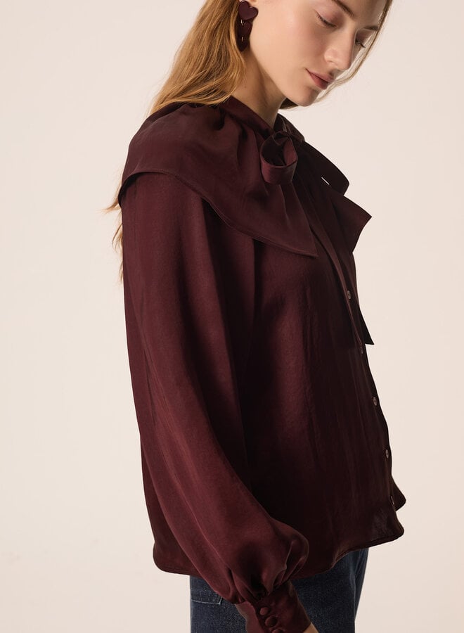 Blouse Des Petits Hauts Satia à collerette satinée prune
