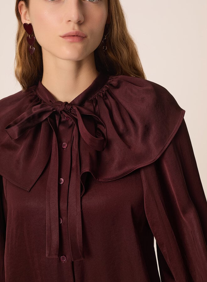 Blouse Des Petits Hauts Satia à collerette satinée prune