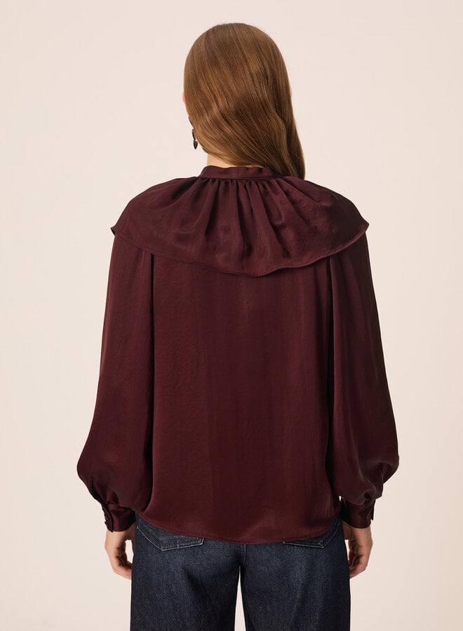 Blouse Des Petits Hauts Satia à collerette satinée prune