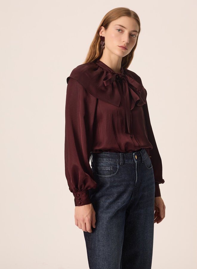 Blouse Des Petits Hauts Satia à collerette satinée prune
