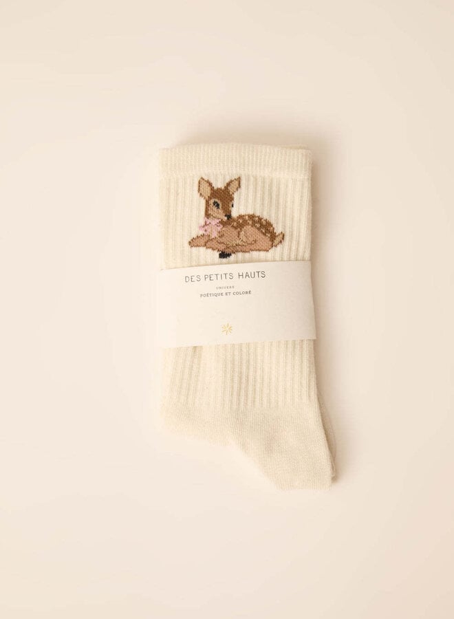 Bas Des Petits Hauts Oasis crème avec Bambi à boucle rose