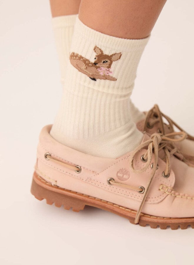 Bas Des Petits Hauts Oasis crème avec Bambi à boucle rose