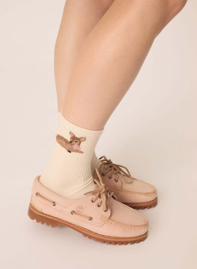 Bas Des Petits Hauts Oasis crème avec Bambi à boucle rose