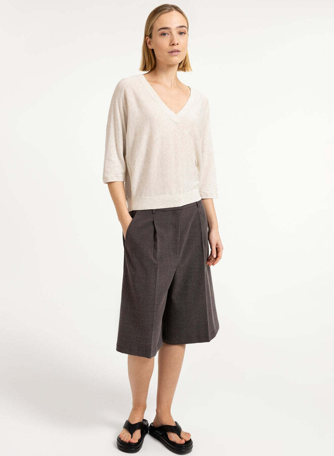 Tricot Yaya à col V & manches 3/4 beige mélange