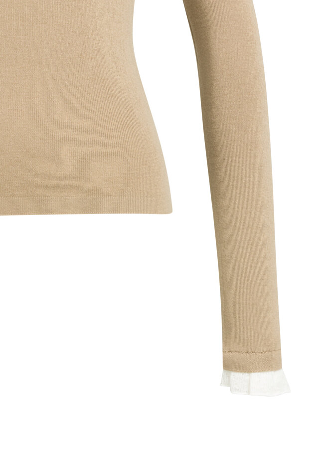 Tricot Yaya beige maïs avec col écru