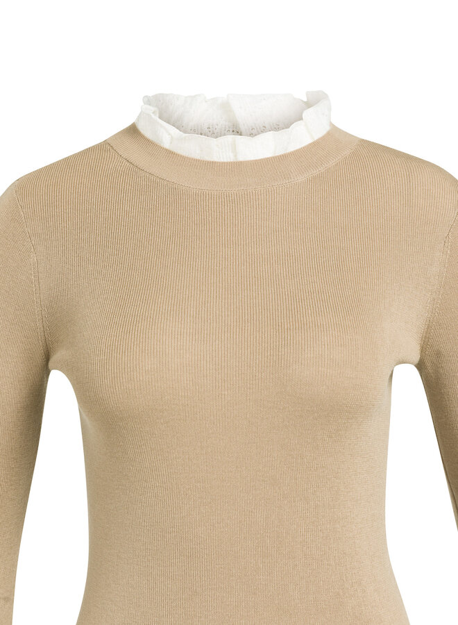 Tricot Yaya beige maïs avec col écru