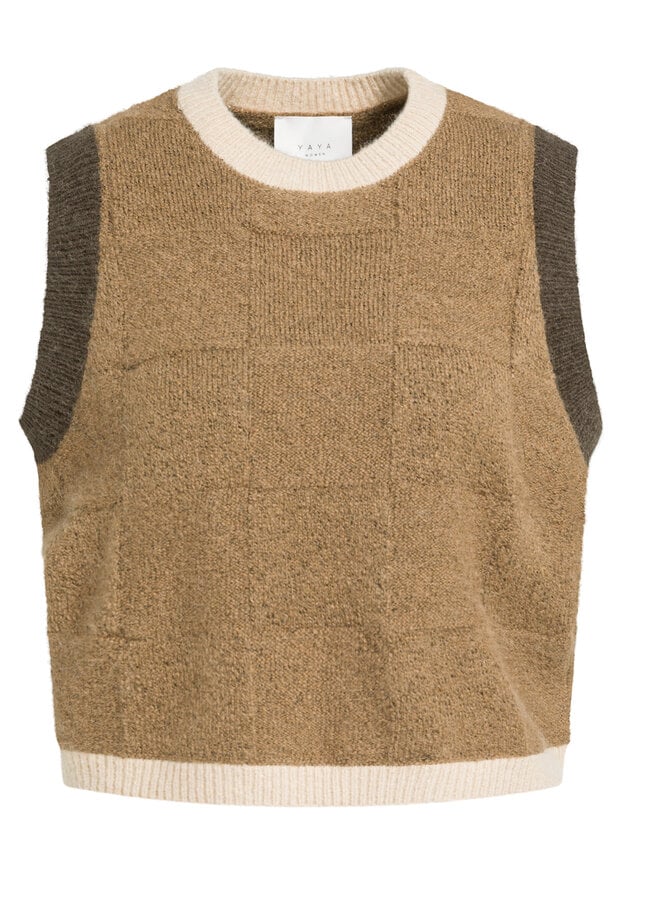 Débardeur Yaya sans manches colorblock brun, brun loutre & beige gruau
